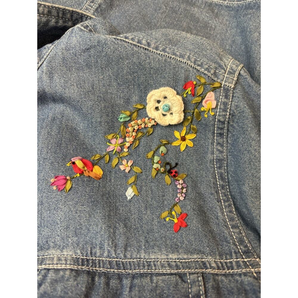 Bill Blass Jeans Denim Shirt Small Collar Long Sleeve Hand Embroidered Cotton! - Picture 11 of 13